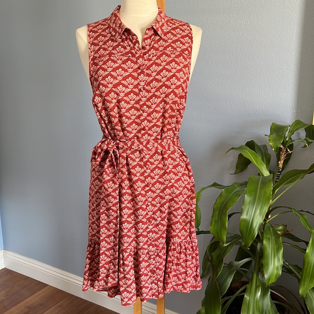 Likely Red Printed Sleeveless Midi Shirt Dress